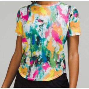 Lululemon High Neck Run and Train 8 Short Sleeve Tee in No Limits White Multi M